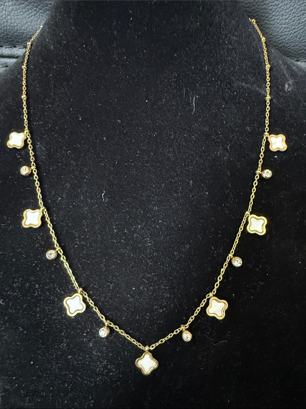 Source Unknown Gold Plated Necklace with White Clover Accents